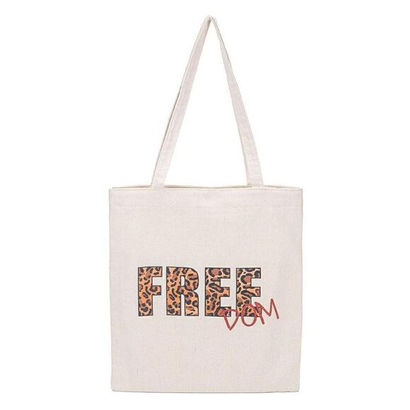 Leopard Print FREEDOM Canvas Tote Eco Bag - Picture 2 of 6